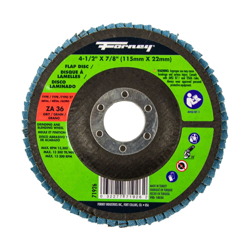 Flap Disc, Type 27 (Depressed Center), 4-1/2 in x 7/8 in, ZA36